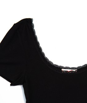 Gabby Lace Trim Black Tee
