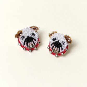 Bulldog Stud Earrings White