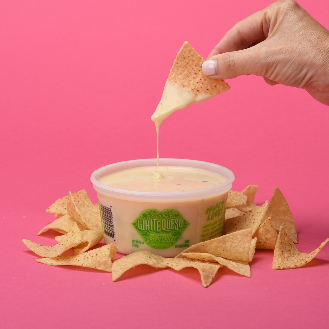 White Queso with Diced Green Chiles Press Coverage Ready Product