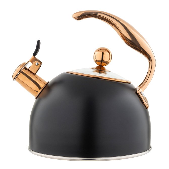 Viking 2.6Quart Matte Black & Copper Tea Kettle Press Coverage Ready