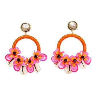 Cowrie Earrings Neon Pink