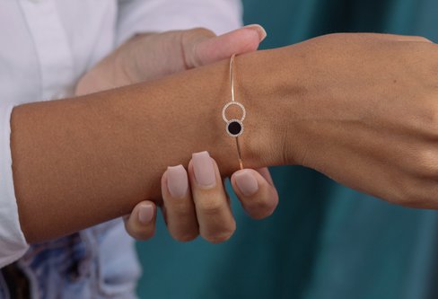 Hallie Black Agate Bangle Bracelet
